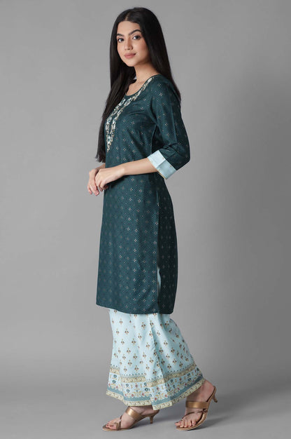 Blue Embroidered kurta Palazzos Set