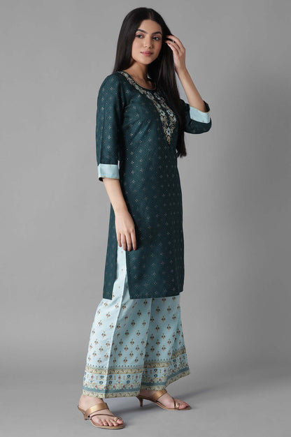 Blue Embroidered kurta Palazzos Set