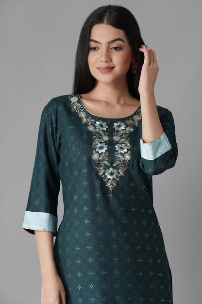 Blue Embroidered kurta Palazzos Set