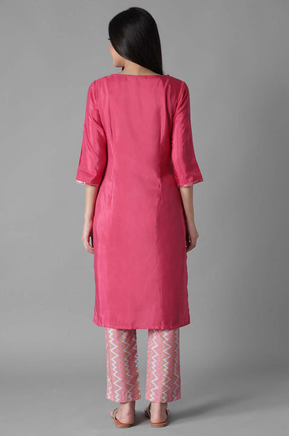 Pink Embroidered Panelled kurta Trousers Set