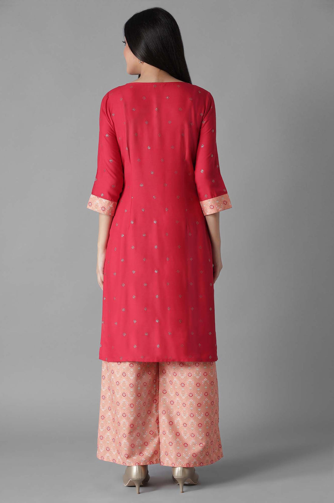 Maroon Embroidered Mughal Print kurta Palazzos Set