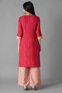 Maroon Embroidered Mughal Print kurta Palazzos Set