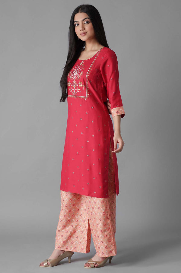 Maroon Embroidered Mughal Print kurta Palazzos Set