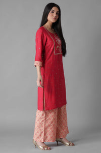 Maroon Embroidered Mughal Print kurta Palazzos Set