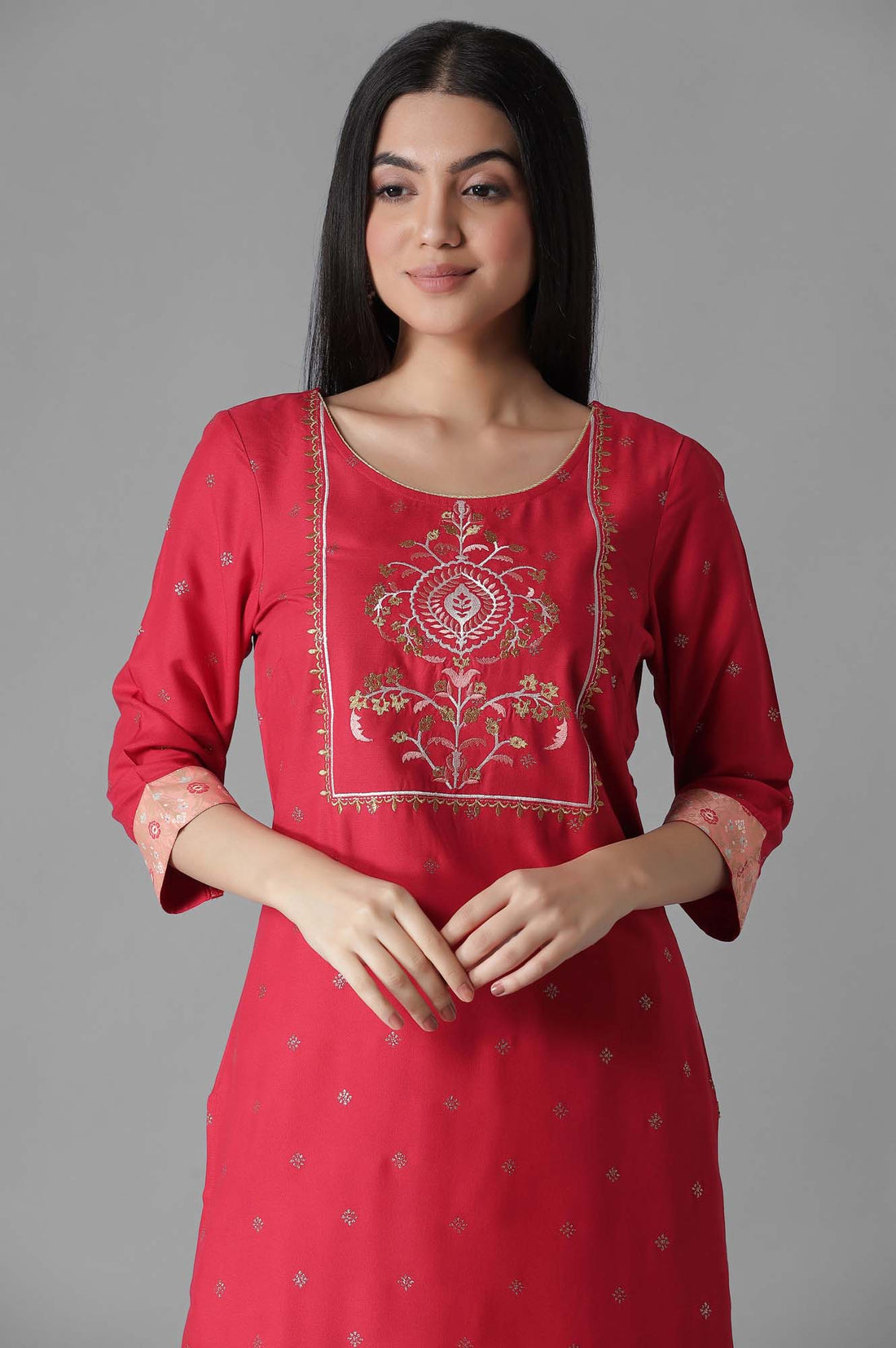 Maroon Embroidered Mughal Print kurta Palazzos Set