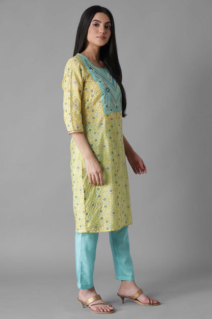 Yellow Embroidered Mughal Print Panelled kurta Trousers Set