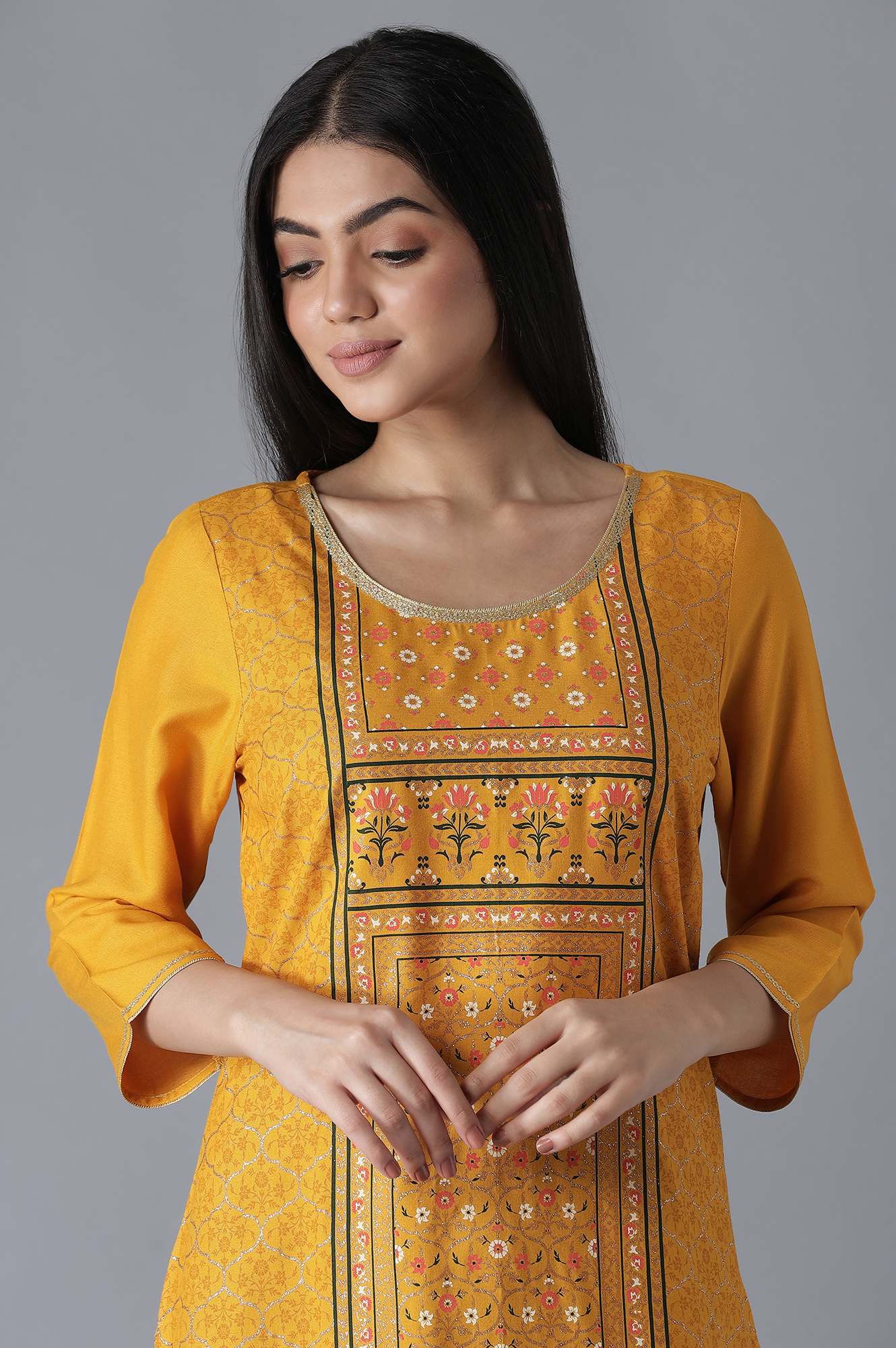 Yellow Mughal Print kurta Palazzos Set