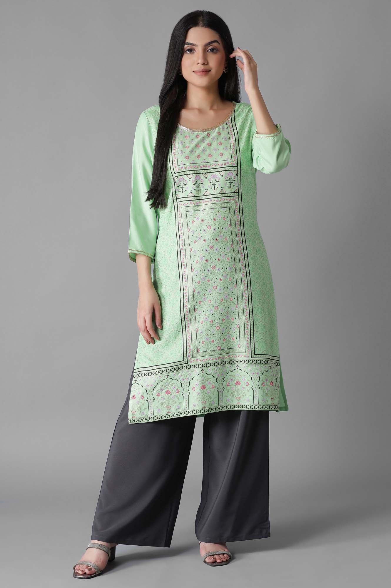 Green Mughal Print kurta Palazzos Set