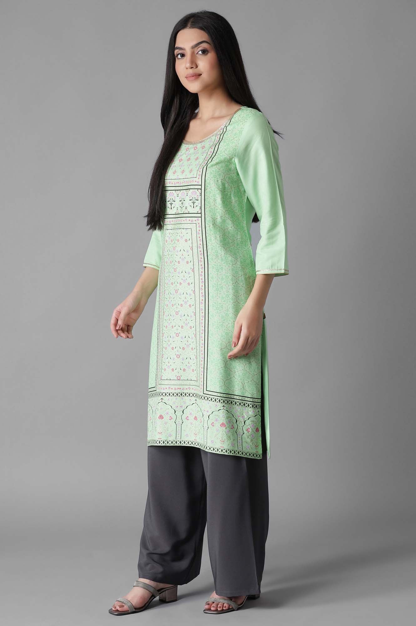 Green Mughal Print kurta Palazzos Set