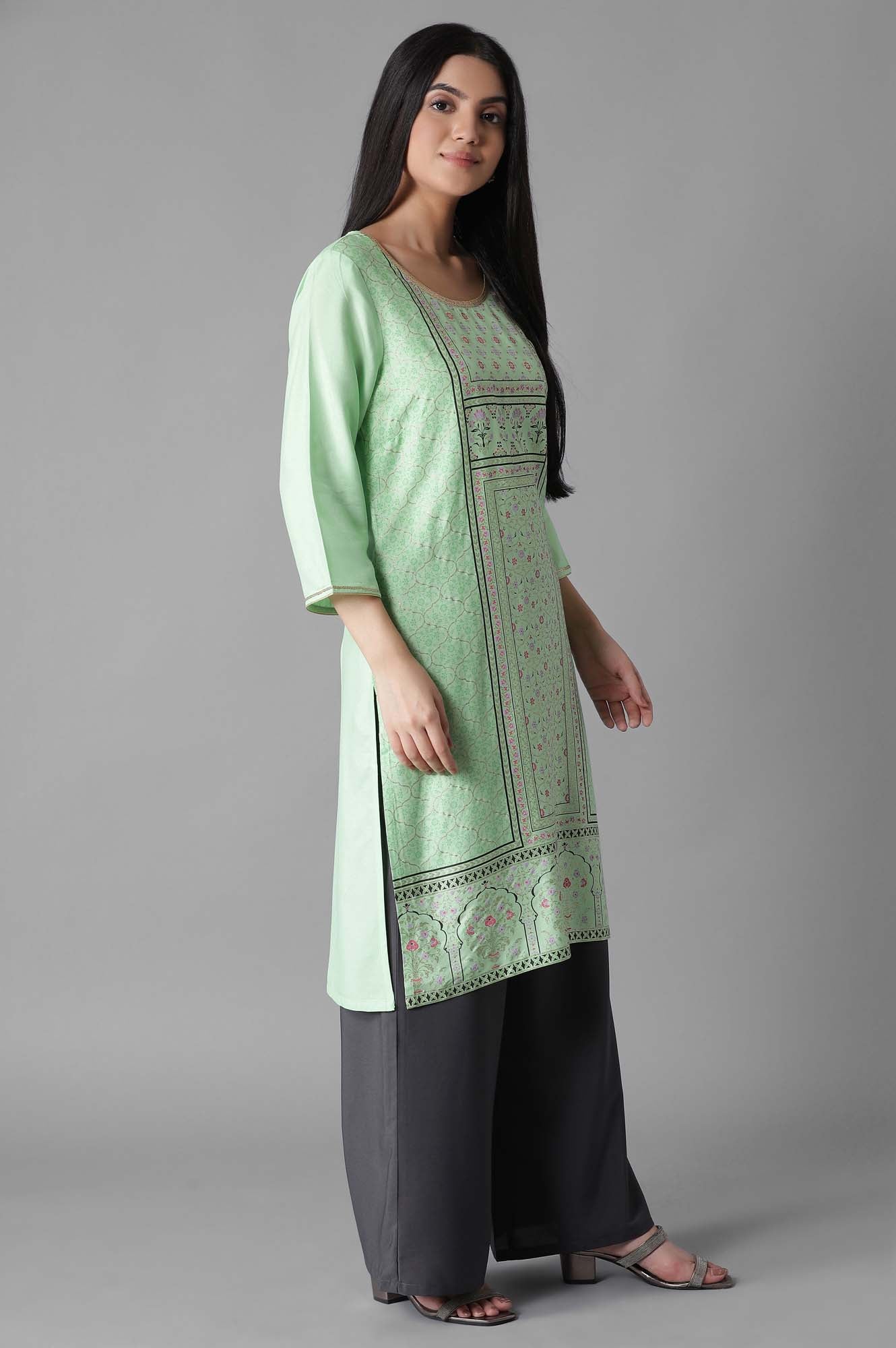 Green Mughal Print kurta Palazzos Set