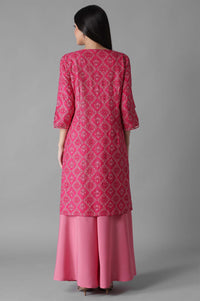 Pink Mughal Print Panelled kurta Flared Palazzos Set