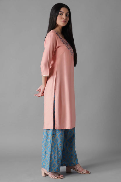 Pink Embroidered Solid kurta Palazzos Set