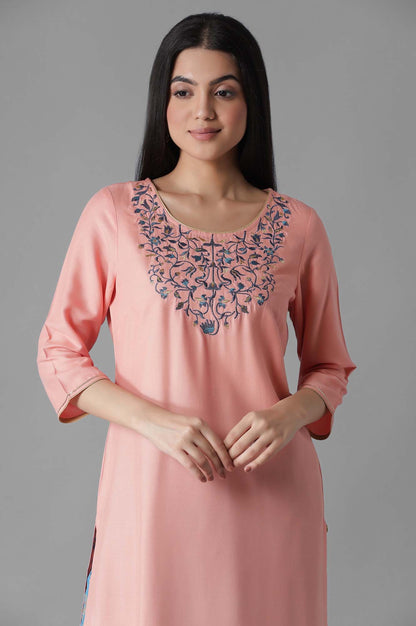 Pink Embroidered Solid kurta Palazzos Set