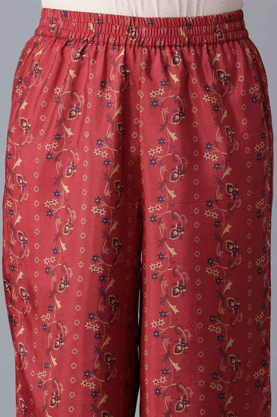 Blue Embroidered kurta-Red Palazzo Set