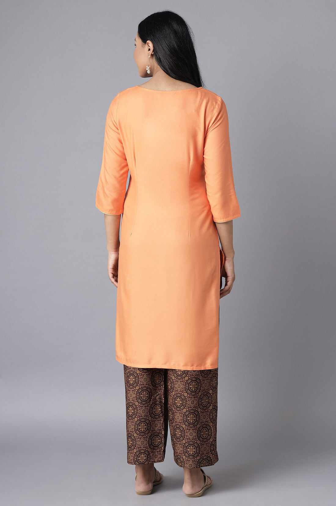 Orange Embroidered kurta-Brown Culottes