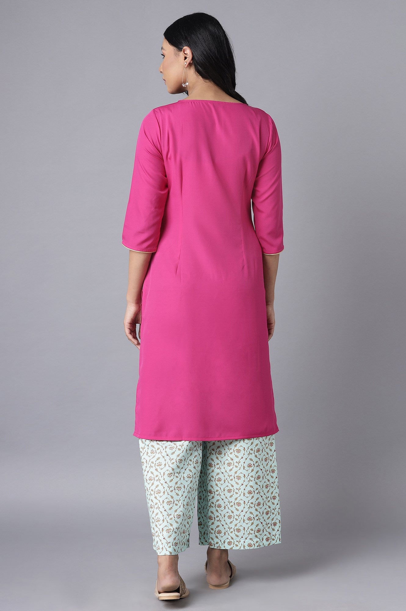 Pink kurta-Blue Palazzo Set