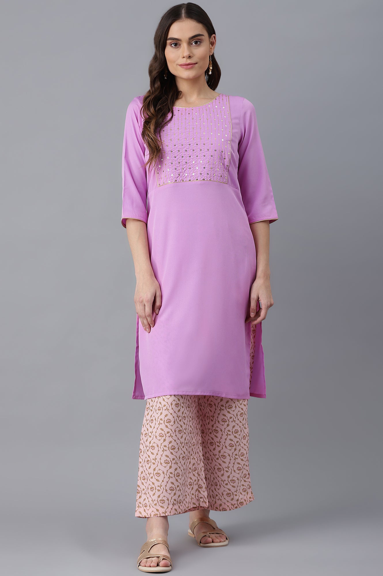 Purple kurta-Pink Palazzo Set