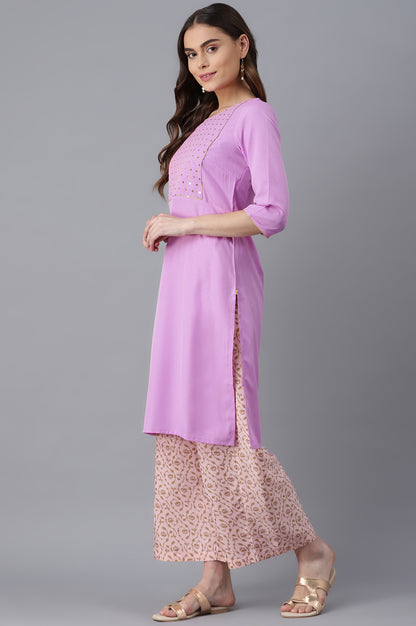 Purple kurta-Pink Palazzo Set