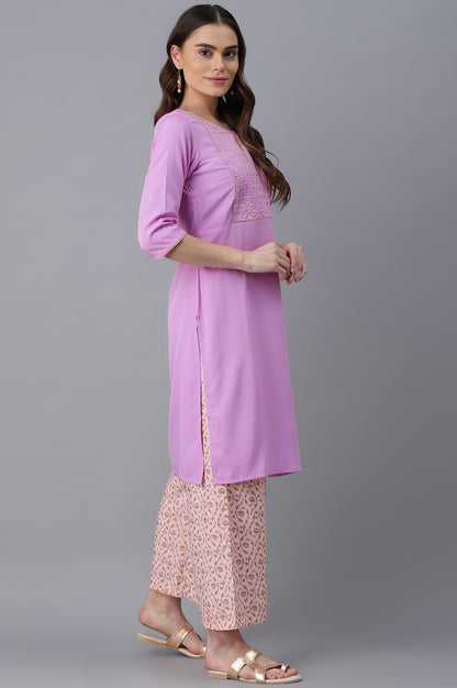 Purple kurta-Pink Palazzo Set