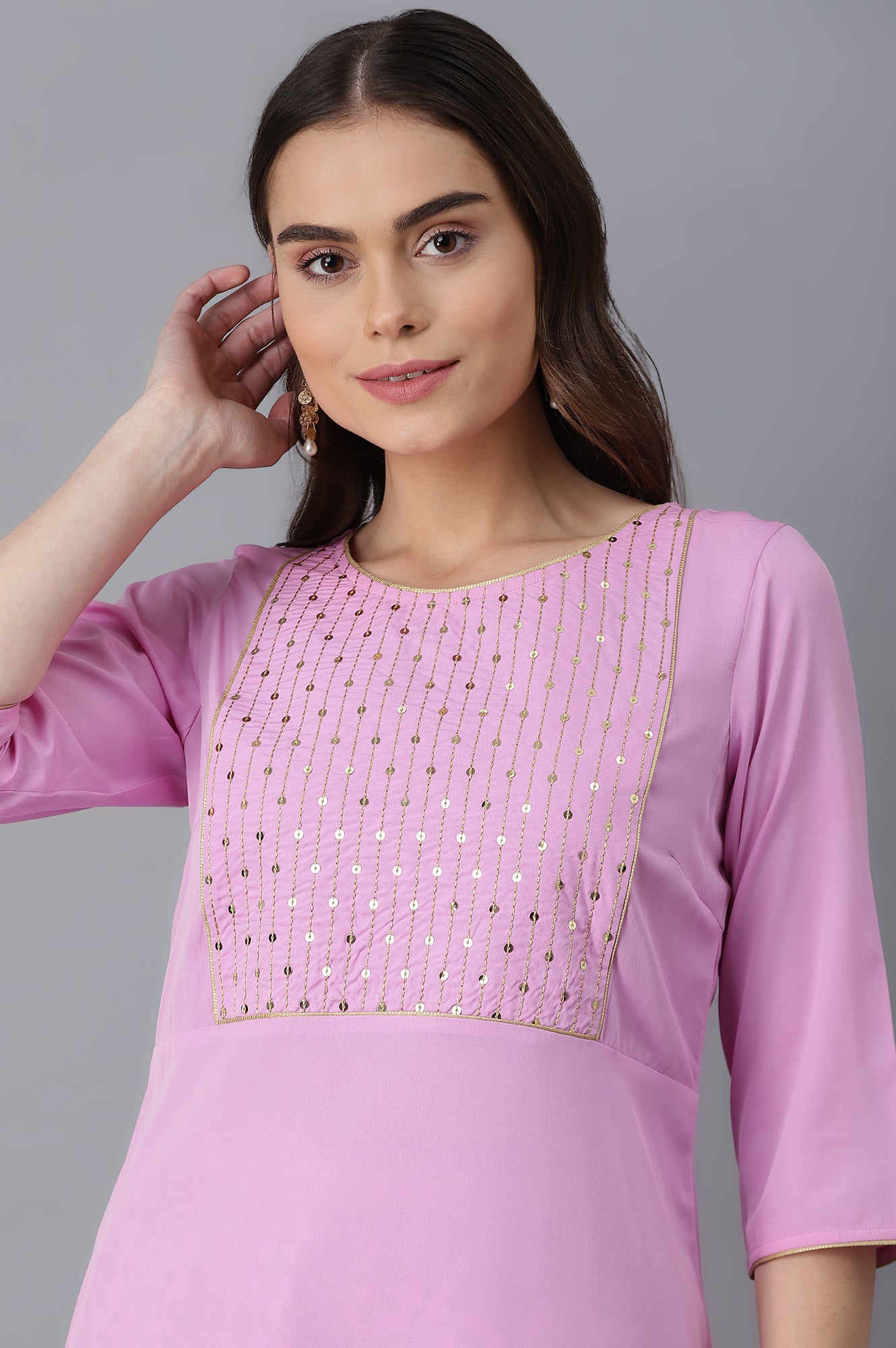 Purple kurta-Pink Palazzo Set