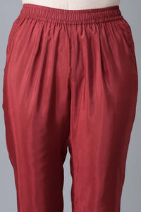 Beige Glitter Print kurta-Maroon Trousers Set