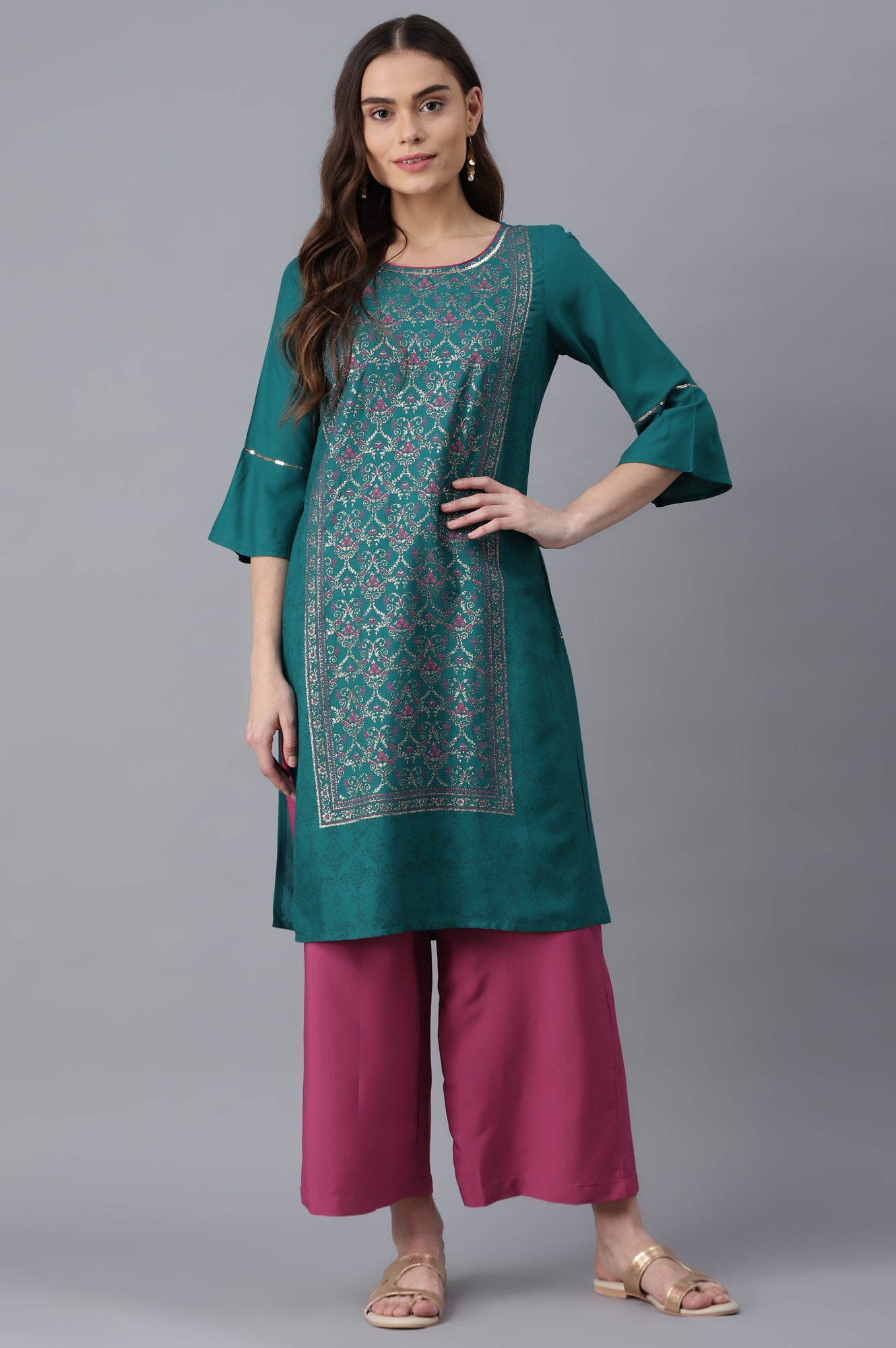 Blue kurta-Pink Palazzo Set