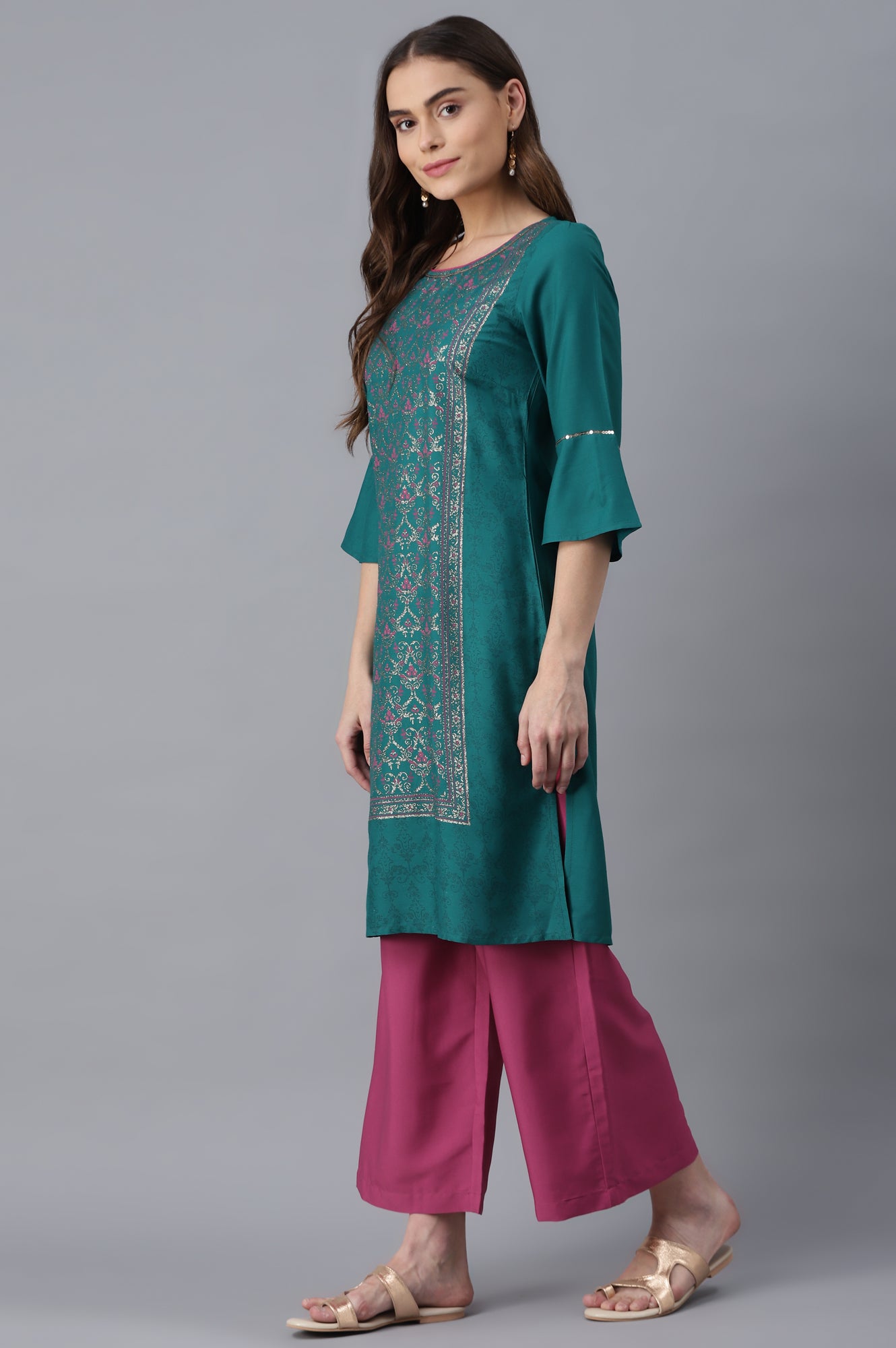 Blue kurta-Pink Palazzo Set