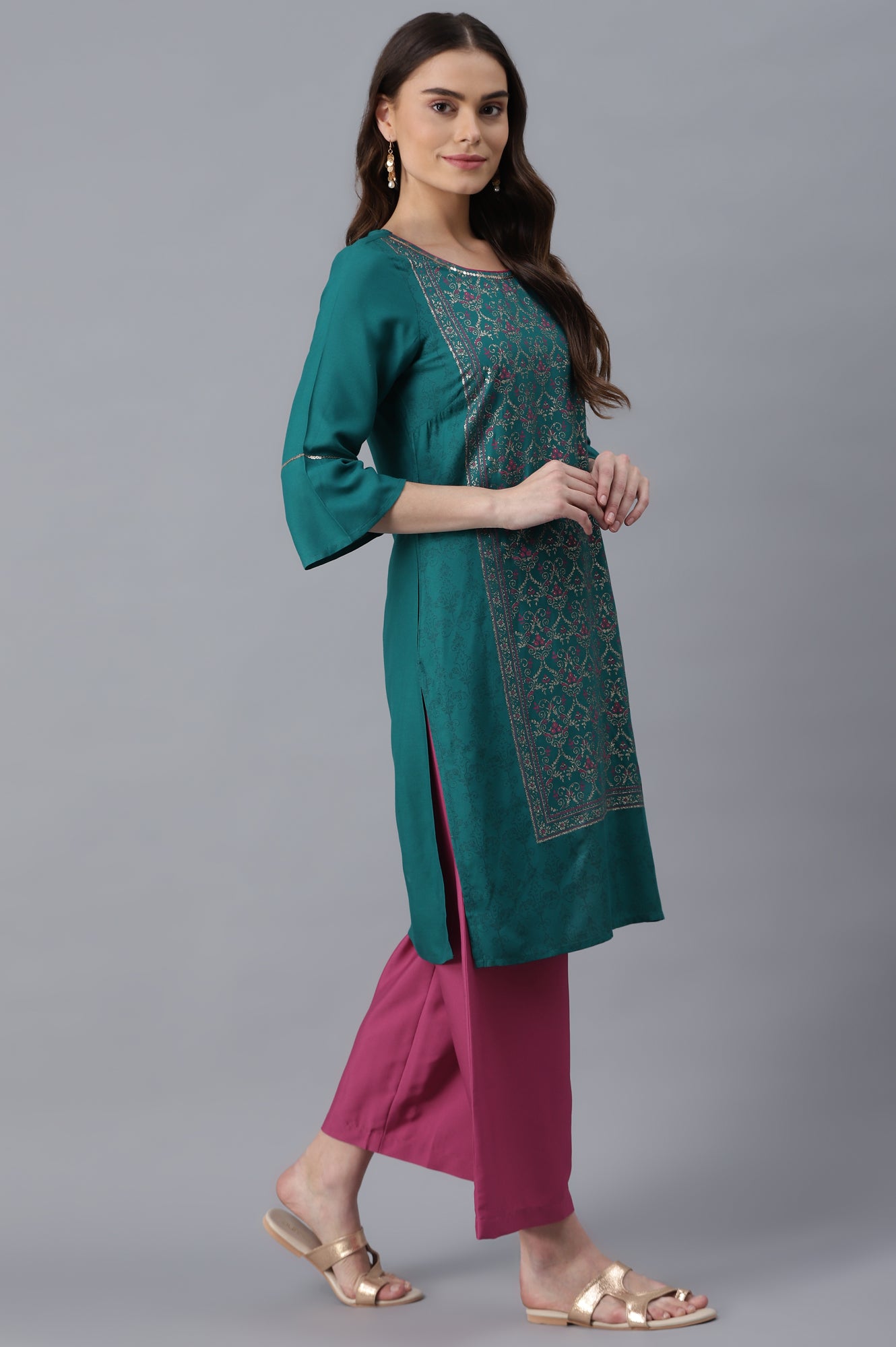 Blue kurta-Pink Palazzo Set