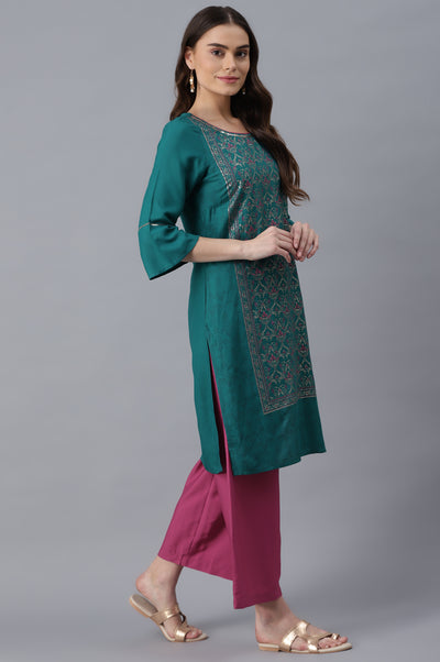 Blue kurta-Pink Palazzo Set