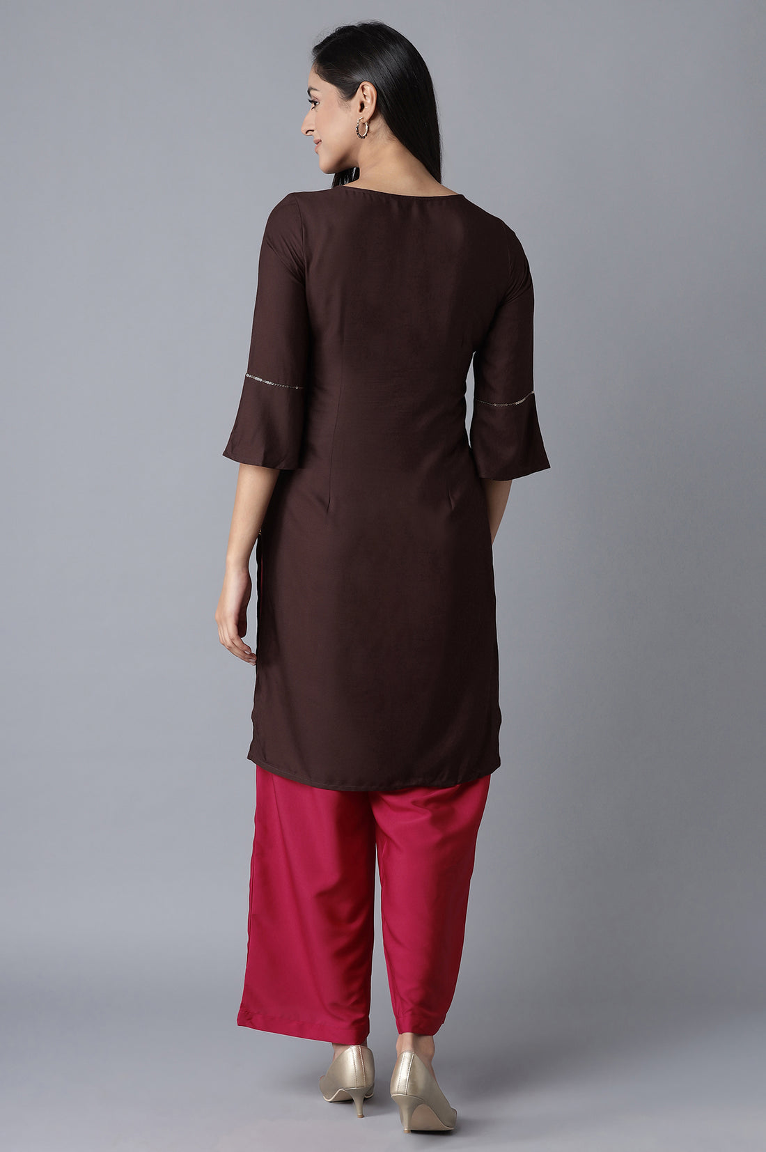 Brown kurta-Red Palazzo Set