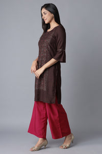 Brown kurta-Red Palazzo Set