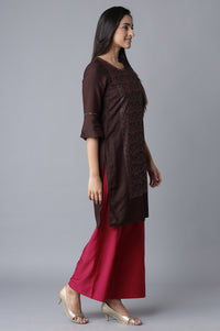 Brown kurta-Red Palazzo Set