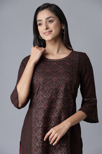 Brown kurta-Red Palazzo Set