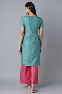 Blue kurta- Pink Straight Palazzo Set