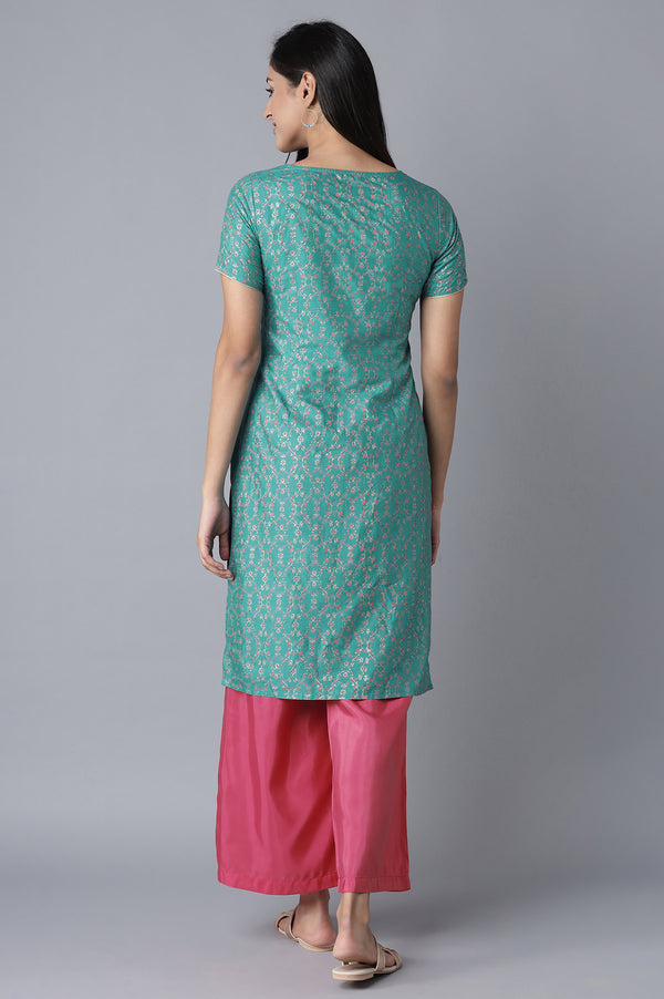 Blue kurta- Pink Straight Palazzo Set