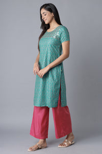 Blue kurta- Pink Straight Palazzo Set