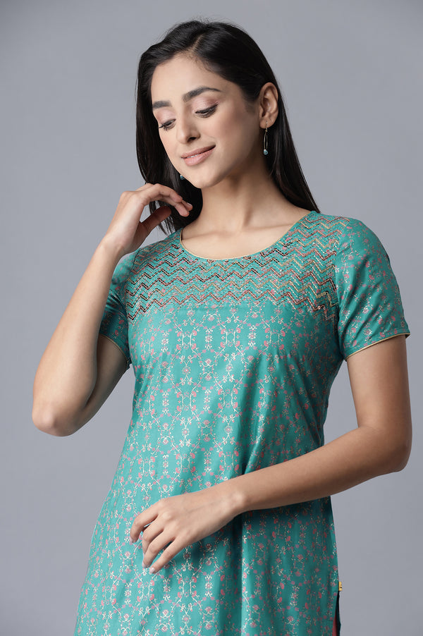 Blue kurta- Pink Straight Palazzo Set