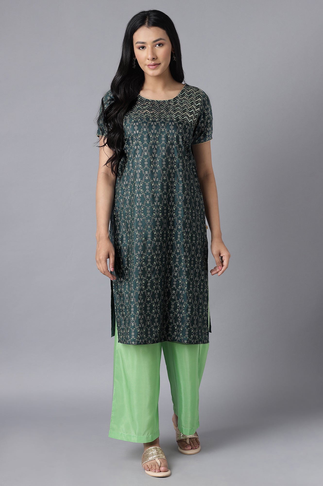 Green kurta-Straight Palazzo Set