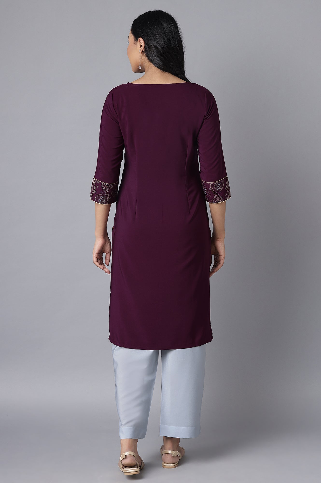 Purple Embroidered kurta-Blue Culottes