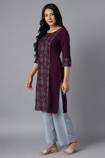 Purple Embroidered kurta-Blue Culottes