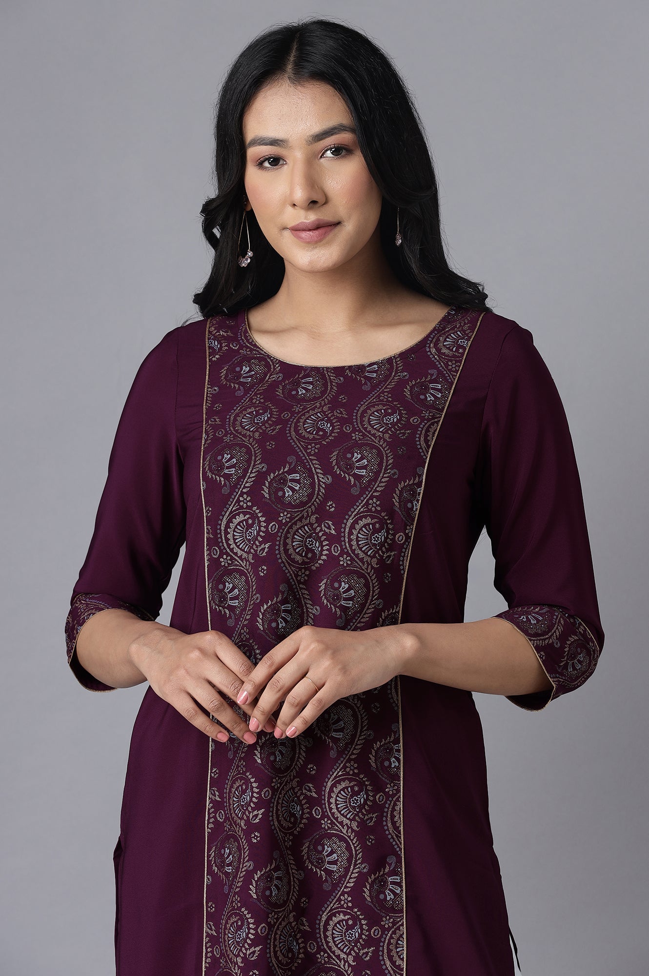 Purple Embroidered kurta-Blue Culottes