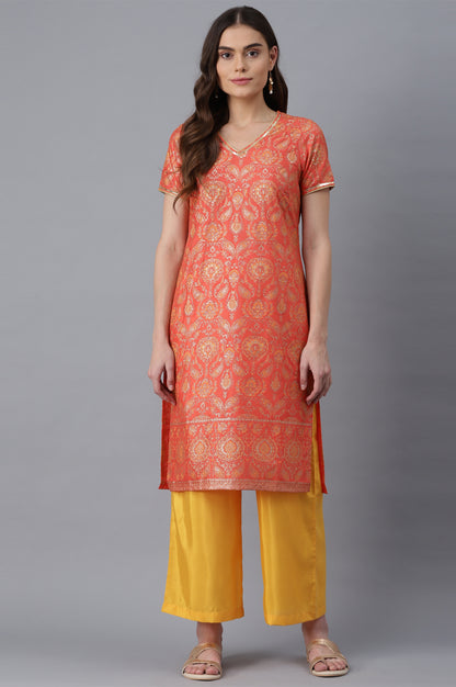 Orange kurta- Yellow Palazzo Set