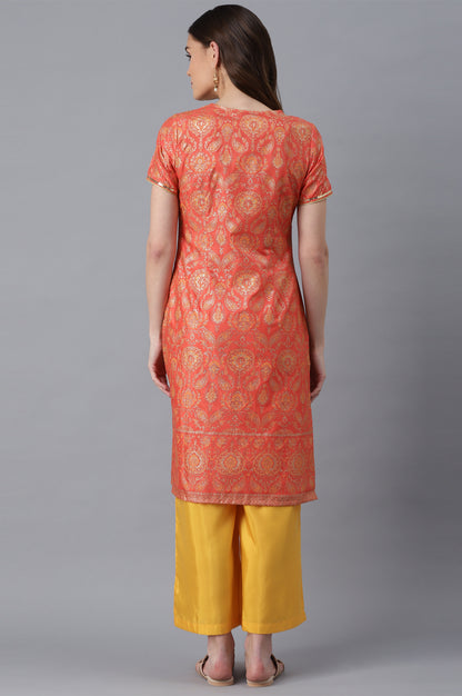 Orange kurta- Yellow Palazzo Set