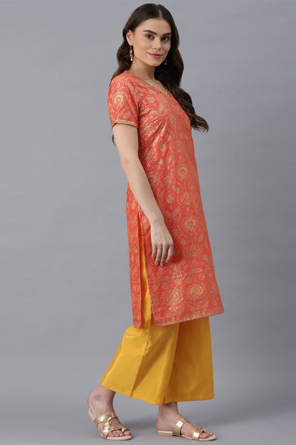 Orange kurta- Yellow Palazzo Set