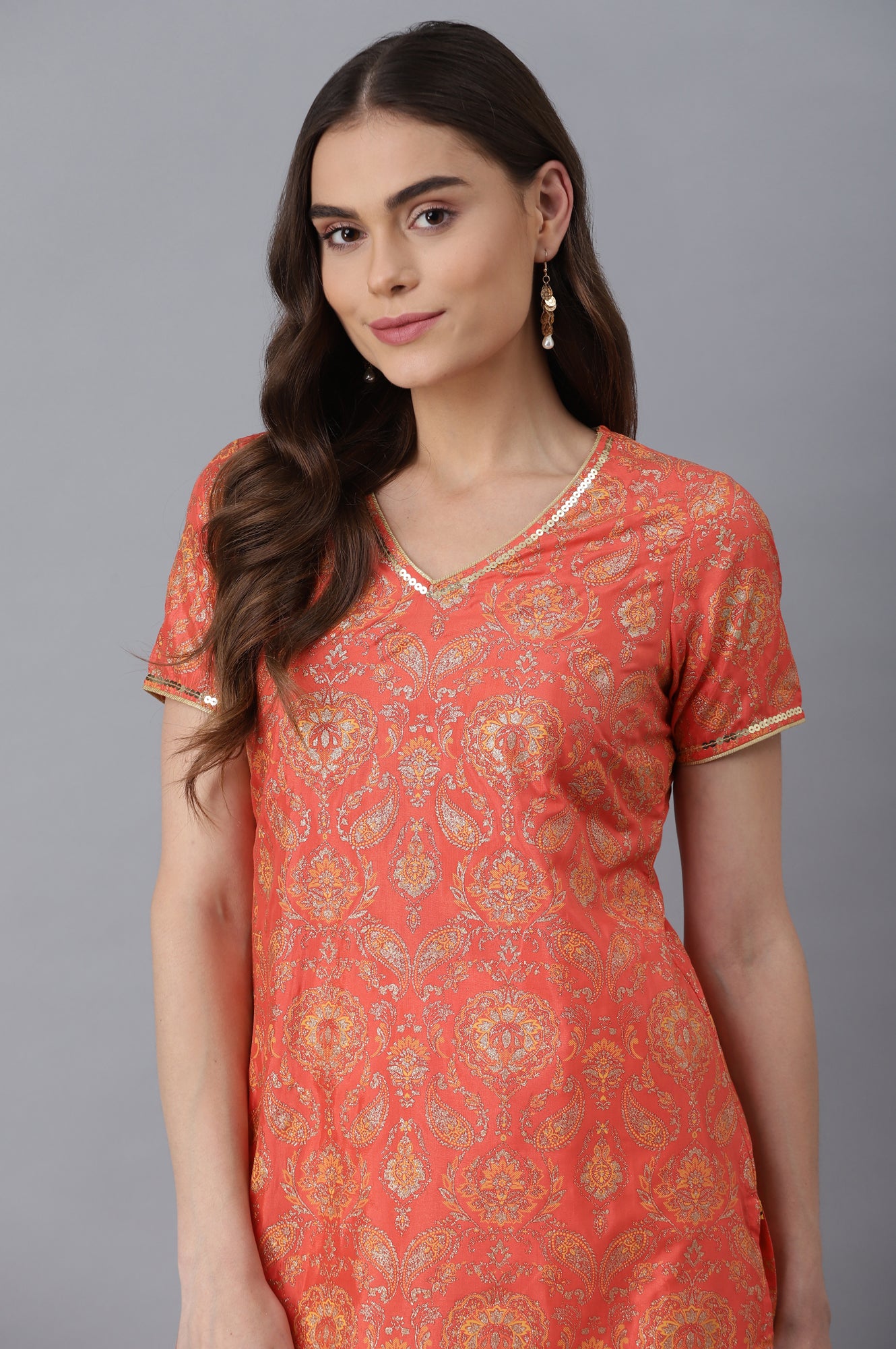 Orange kurta- Yellow Palazzo Set