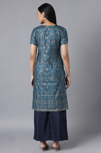 Blue kurta- Straight Palazzo Set