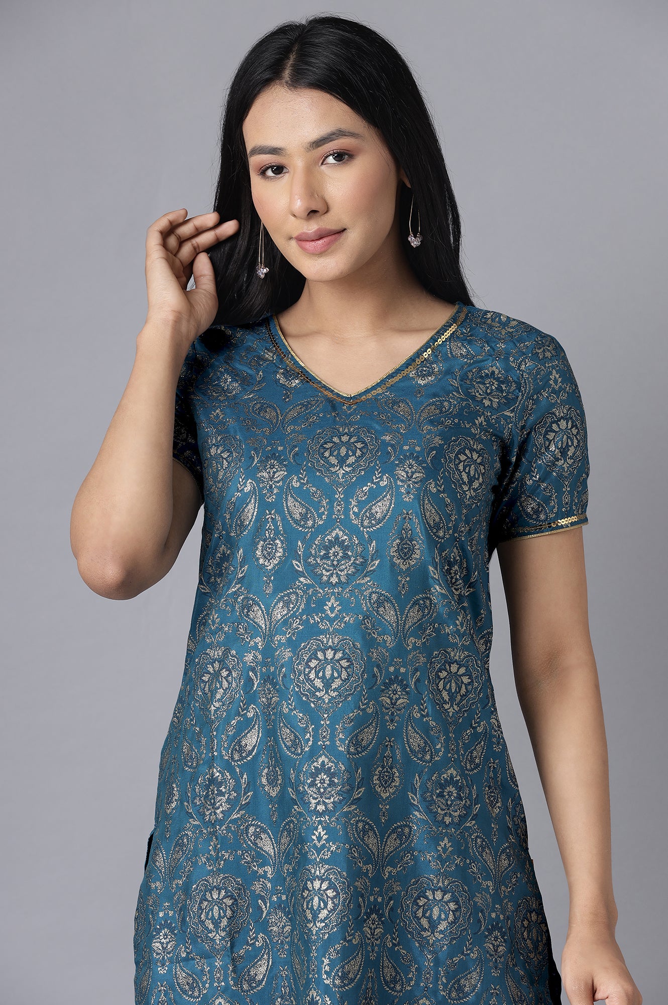 Blue kurta- Straight Palazzo Set