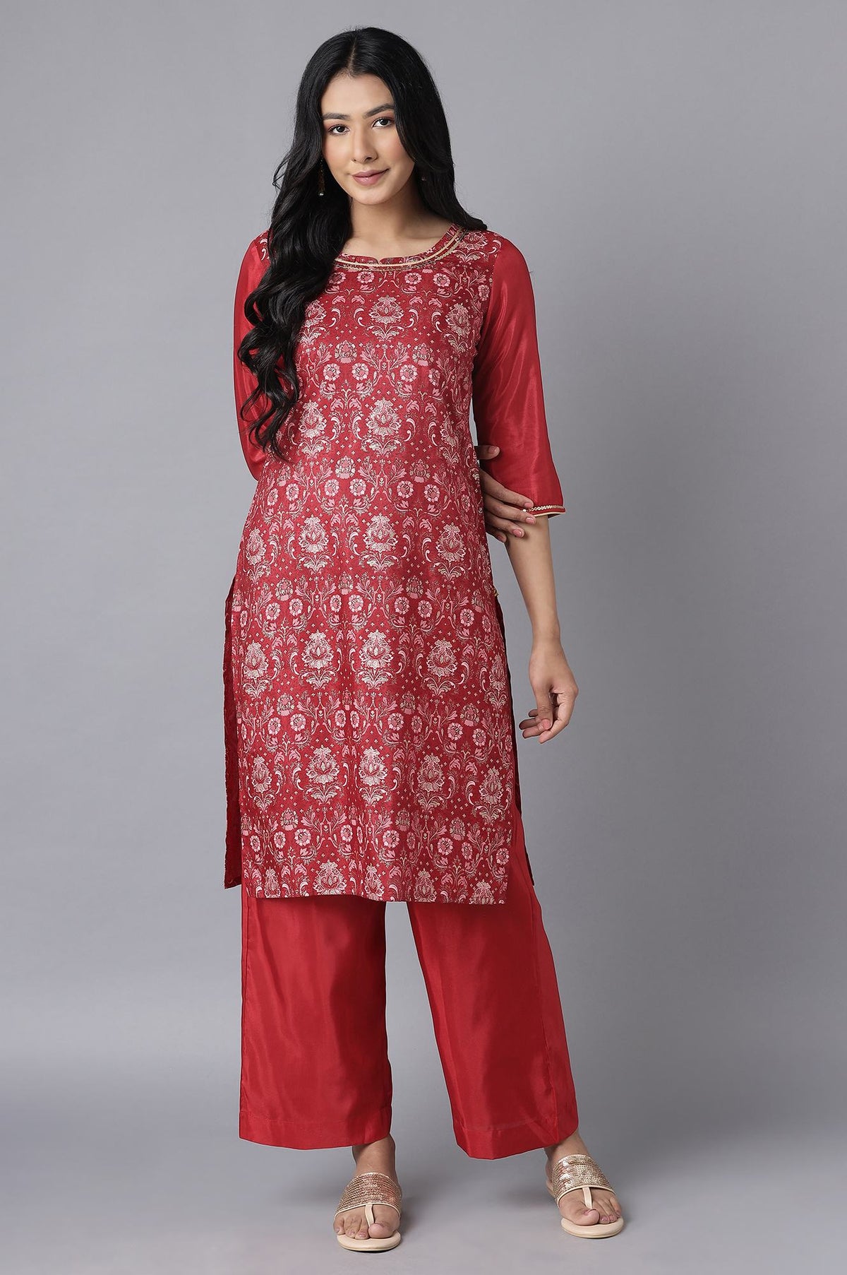 Maroon kurta-Culottes Set - XS