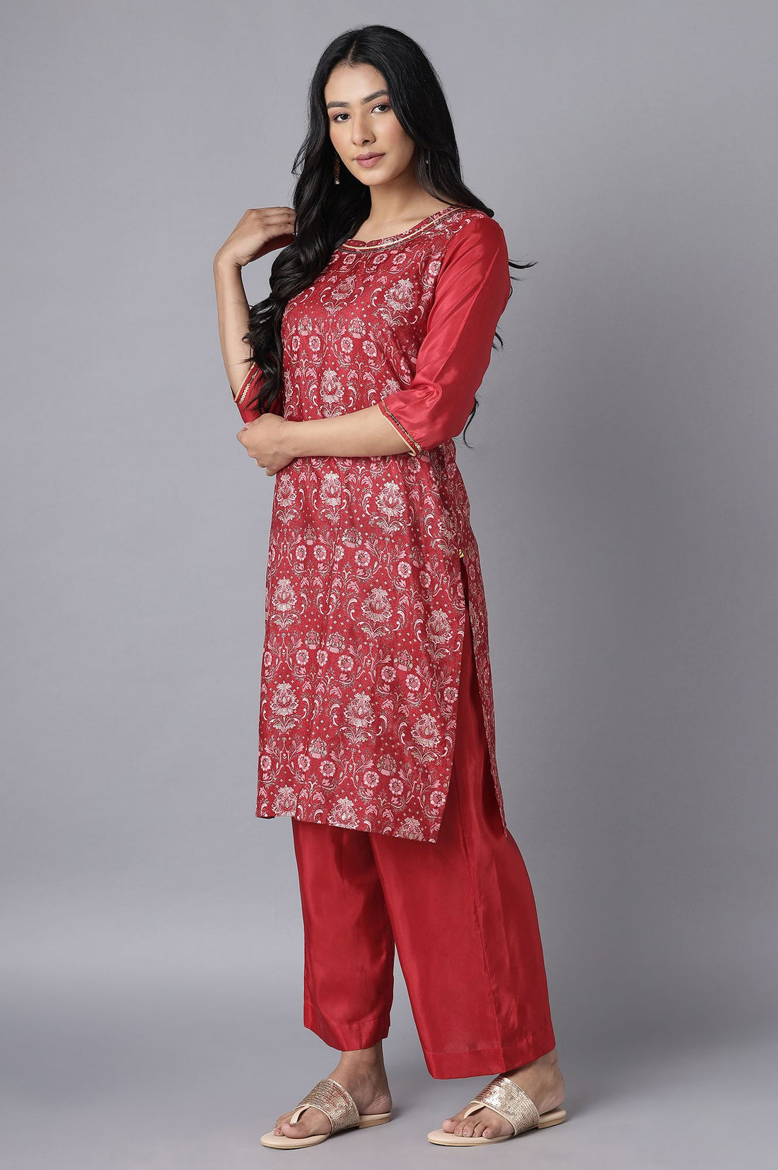 Maroon kurta-Culottes Set