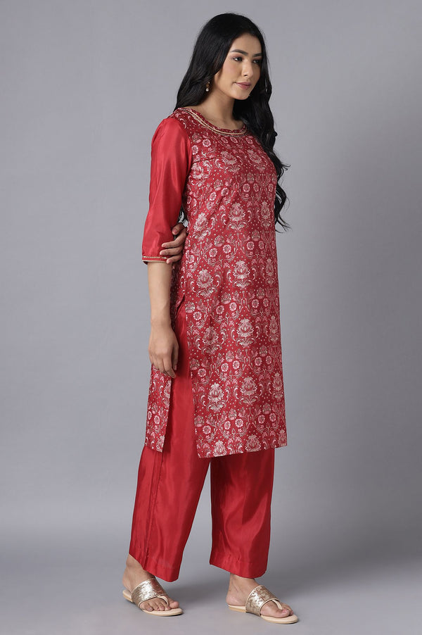 Maroon kurta-Culottes Set
